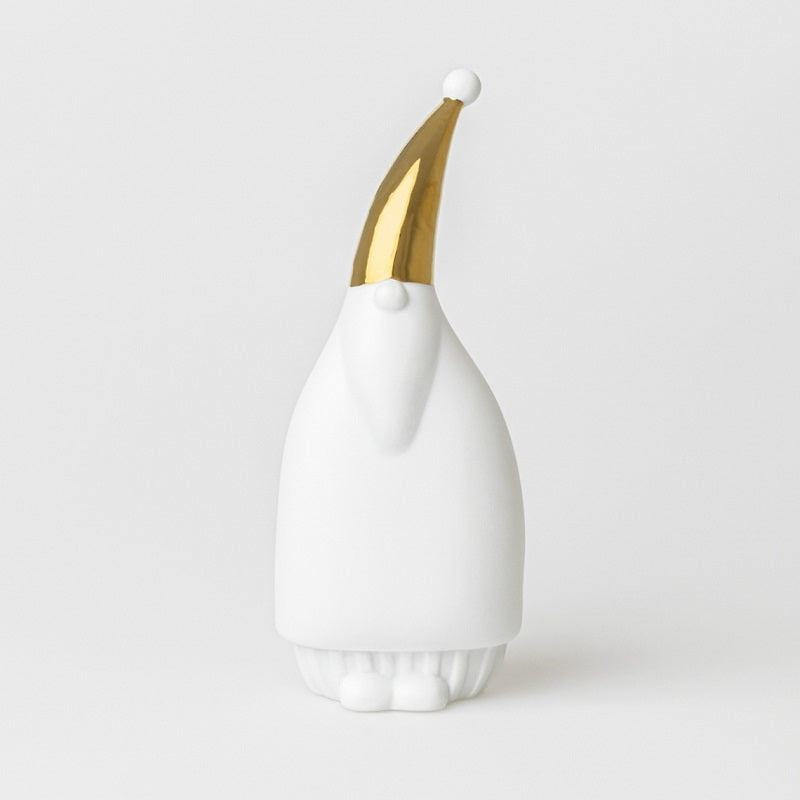 Père Noël Blanc et Doré en Porcelaine - Figurine Décorative Noël