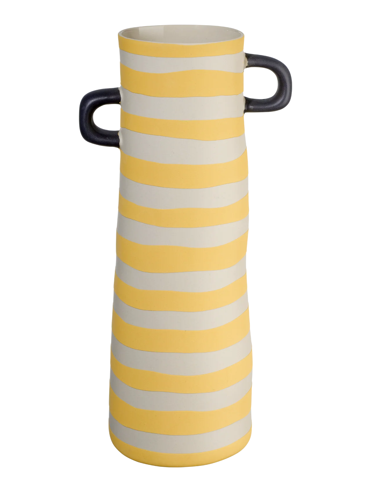 Vase en grès rayé jaune et blanc, idélae pour la décoration intérieure