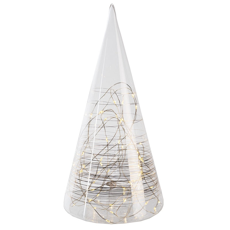 sapin en verre lumineux, avec guirlande led, design contemporain, décoration de Noël lumineuse