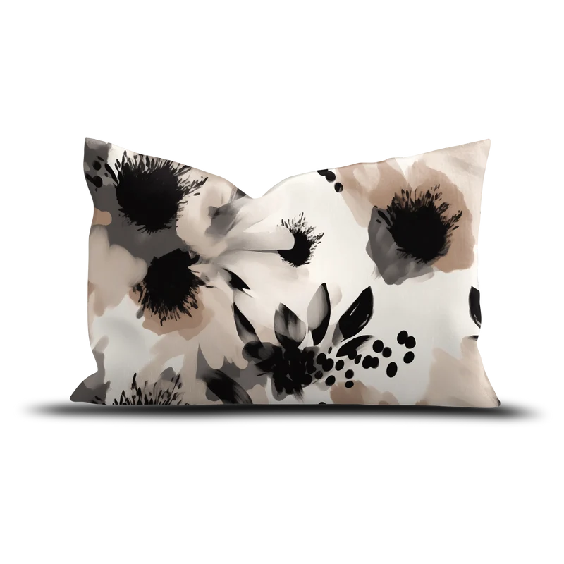 Coussin extérieur Stavanger Pôdevache motif floral noir et beige