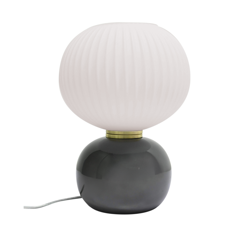 Lampe à poser en verre gris forme boule, design contemporain 