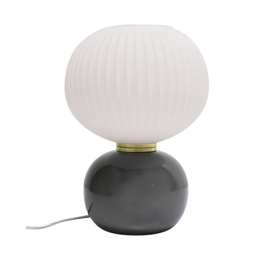 Lampe à poser en verre gris forme boule, design contemporain 