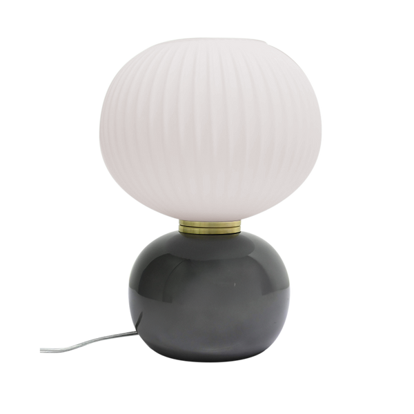 Lampe à poser en verre gris forme boule, design contemporain 