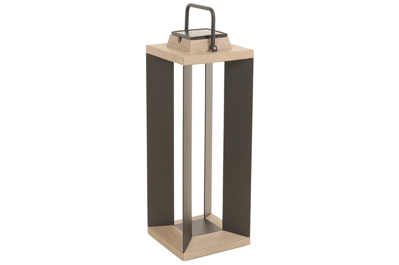Lanterne solaire TECKALU 65 cm – Aluminium noir & teck - les jardins - Décoration intérieure | DECOLUCCE