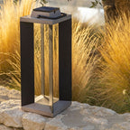 Lanterne solaire TECKALU 65 cm – Aluminium noir & teck - les jardins - Décoration intérieure | DECOLUCCE