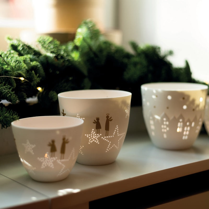 Photophore Petit Ange en Porcelaine Fine - Décoration Noël Lumineuse