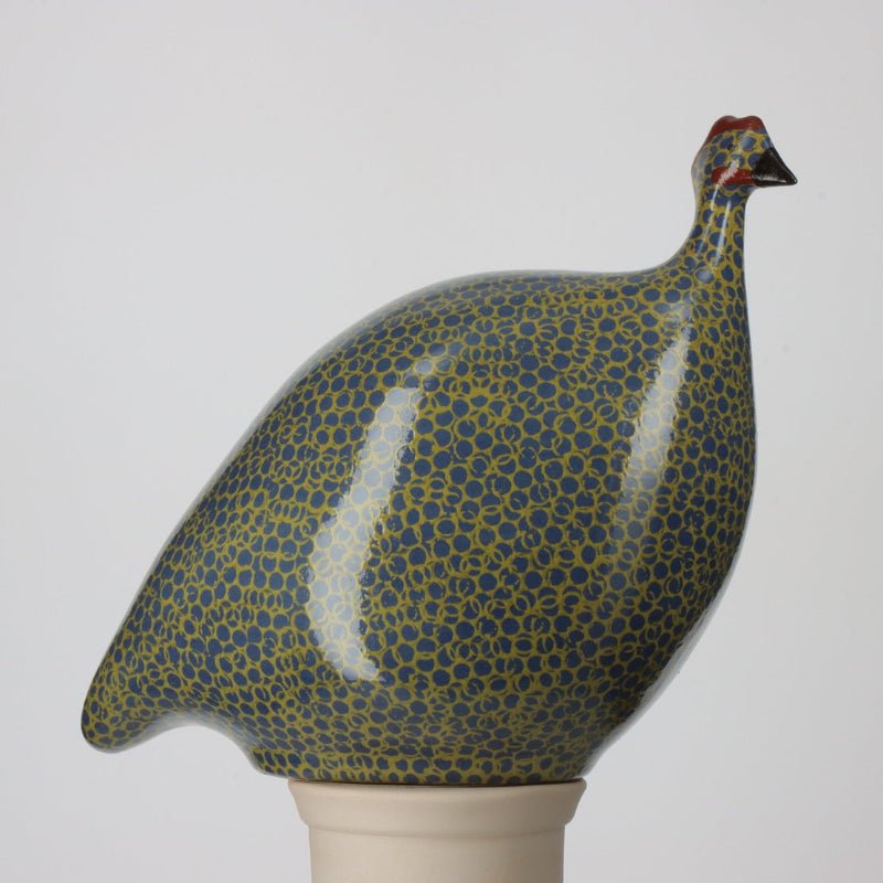 Pintade décorative bleu moucheté vert feuille – Céramique artisanale 17 et 20 cm - Décoration intérieure | DECOLUCCE