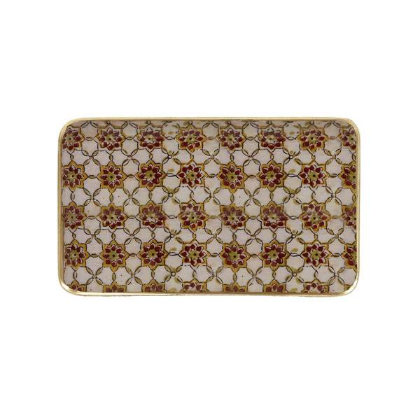Plateau en métal rectangulaire ocre, chic et élégant.