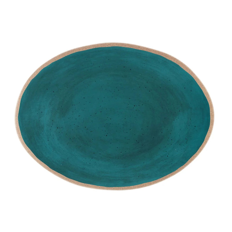 Plateau oval en mélamine bleu, idéal pour vos repas en extérieur 