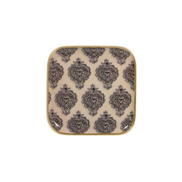 Plateau en métal carré lin-bordure dorée grand modèle
