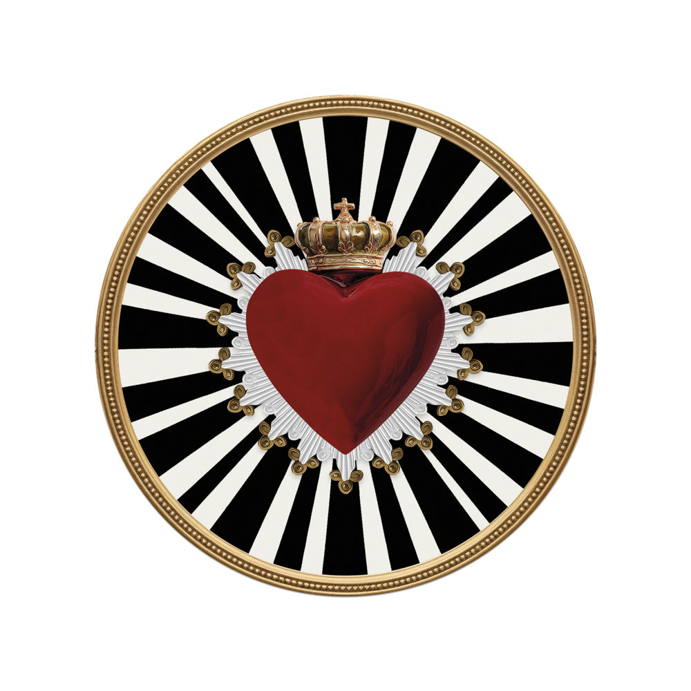 Set de table vinyle rond Ex-Voto Red Heart Pôdevache Ø38 cm rouge noir blanc et doré