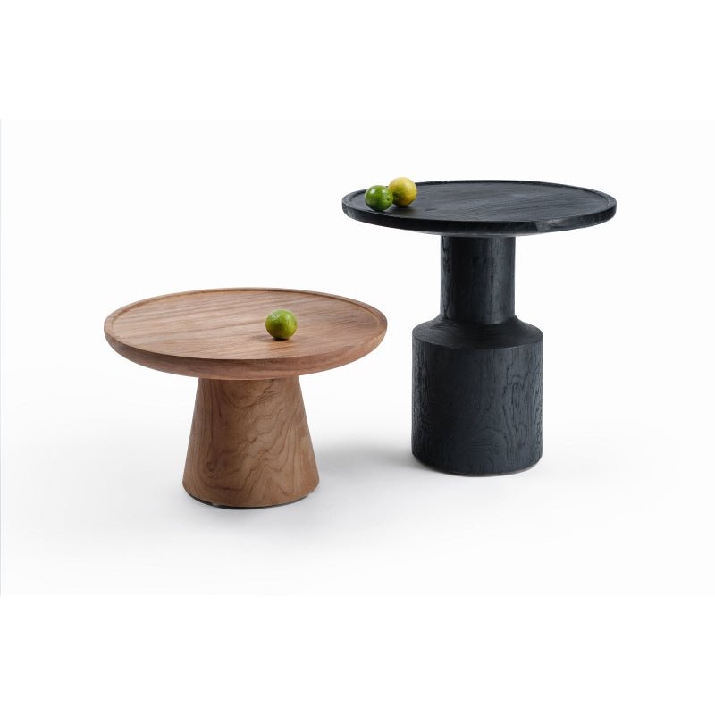 Table Tifnit en teck recyclé massif – Table basse design Ø50 cm noir ou naturel - Décoration intérieure | DECOLUCCE