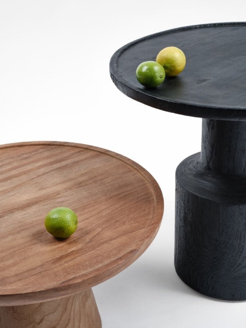 Table Tifnit en teck recyclé massif – Table basse design Ø50 cm noir ou naturel - Décoration intérieure | DECOLUCCE