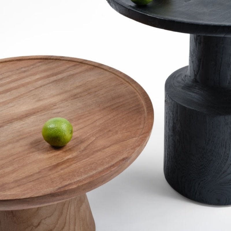 Table Tifnit en teck recyclé massif – Table basse design Ø40 cm noir ou naturel - Décoration intérieure | DECOLUCCE
