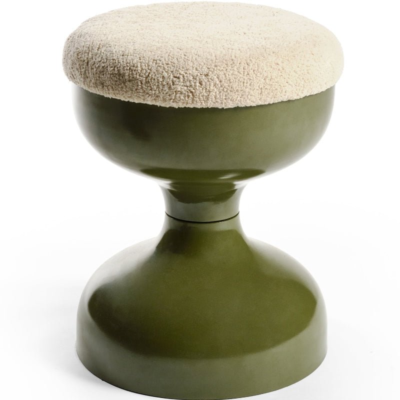 Tabouret rotatif Aguda en métal et tissu bouclé – Assise design kaki - Décoration intérieure | DECOLUCCE
