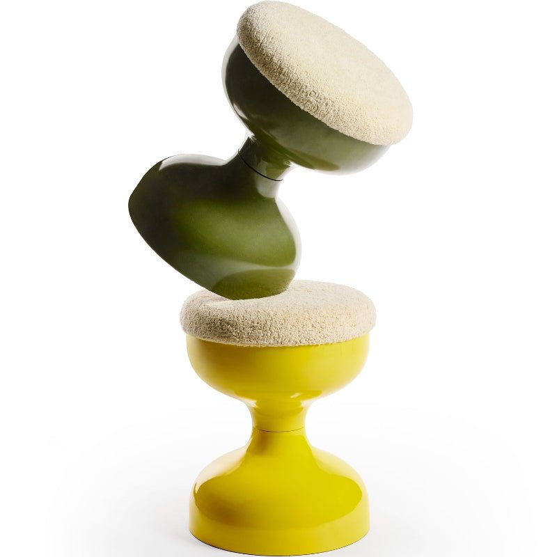 Tabouret rotatif Aguda en métal et tissu bouclé – Assise design kaki - Décoration intérieure | DECOLUCCE