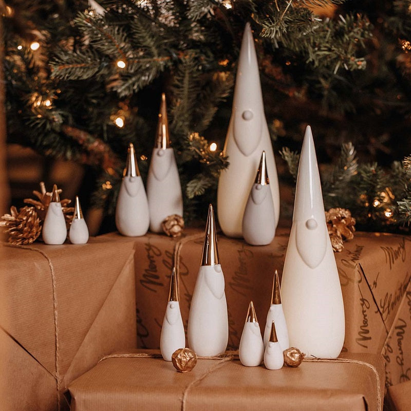 Trio de Pères Noël en porcelaine blanc et doré, figurines décoratives de Noël élégantes