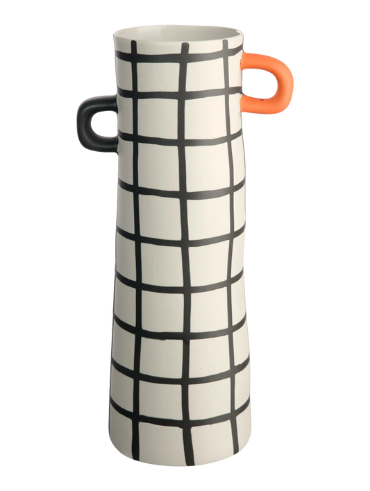 Vase décoratif en porcelaire à motifs carreaux bleu et blanc pour la décoration intérieure