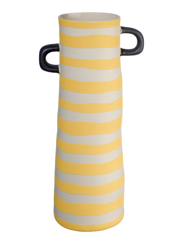 Vase en grès rayé jaune et blanc, idélae pour la décoration intérieure