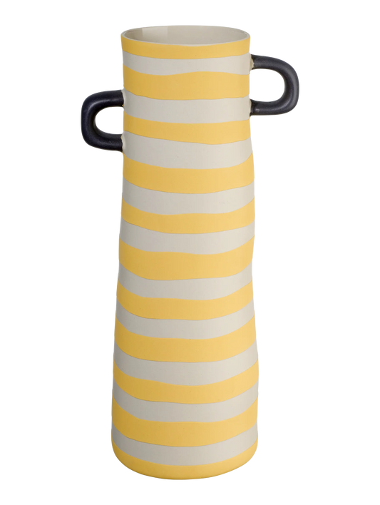 Vase en grès rayé jaune et blanc, idélae pour la décoration intérieure
