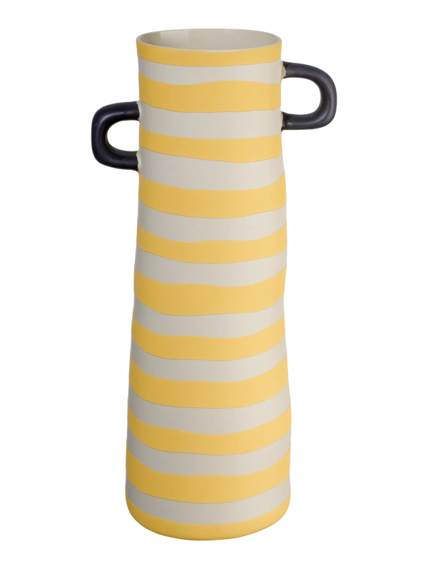 Vase en grès rayé jaune et blanc, idélae pour la décoration intérieure