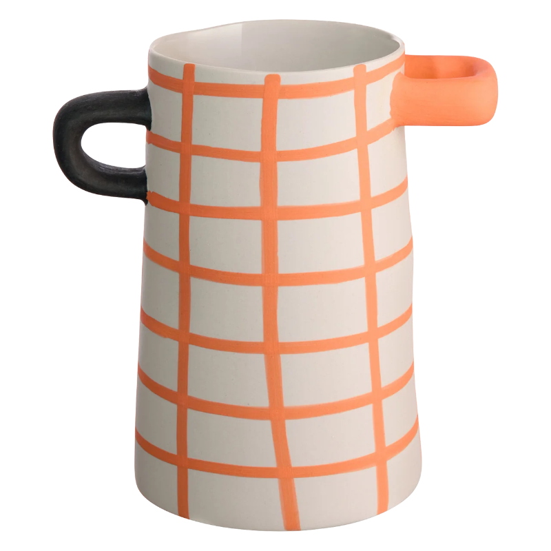 Vase en grès carreaux orange et blanc pour la décoration intérieure 