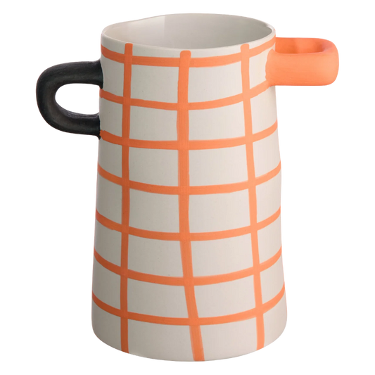 Vase en grès carreaux orange et blanc pour la décoration intérieure 