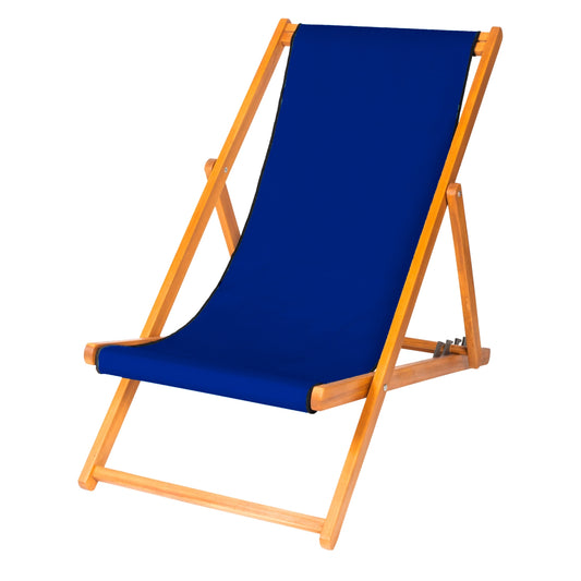 Chilienne en teck avec sa housse bleu majorelle