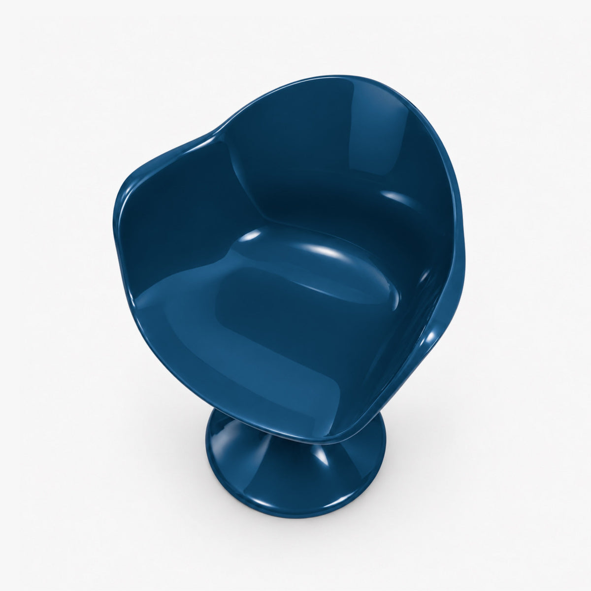 Fauteuil Tulipe bleu, coque enveloppante laquée et pied central – photo 4