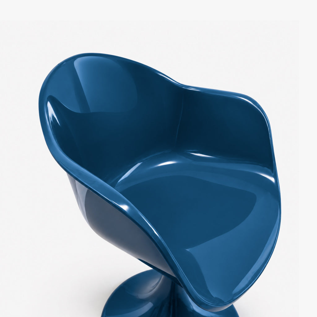 Fauteuil Tulipe bleu laqué, chaise coque à pied tulipe esprit années 70 – photo 2