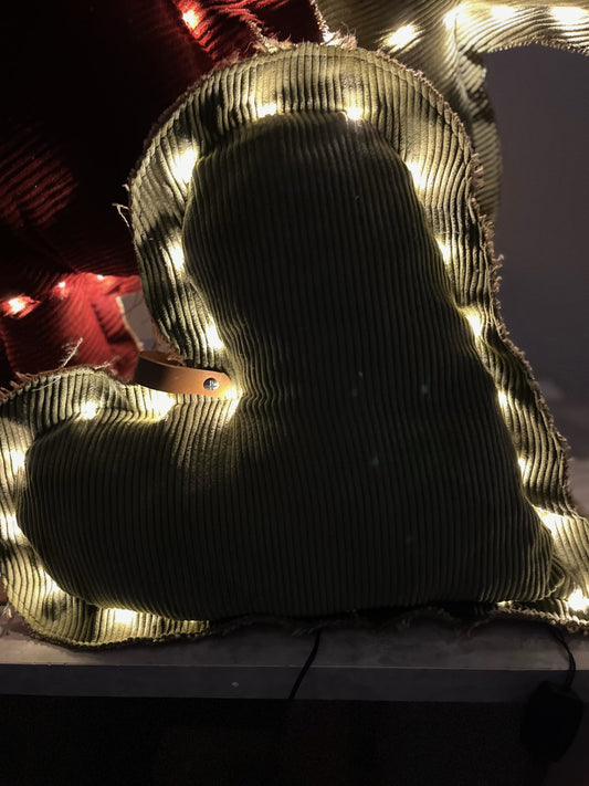 Cœur lumineux en velours côtelé vert