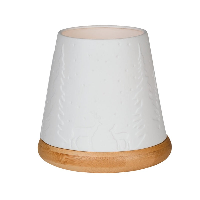 Photophore Forêt en Porcelaine Blanche - Décoration Lumineuse Noël Artisanale