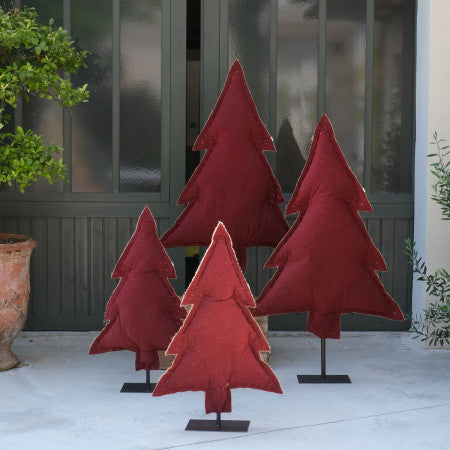 Sapin Lumineux Rouge Velours Côtelé Grand Modèle 145cm - Artisanal Made in France